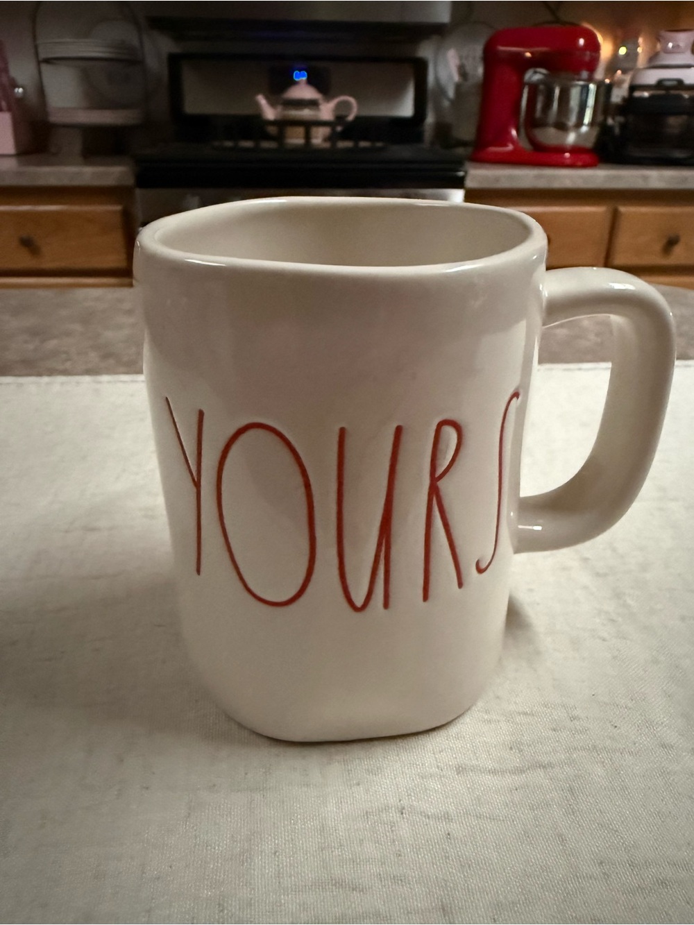 Rae Dunn White Ceramic 'Yours' Mug - Classic Kitchen Coffee Cup